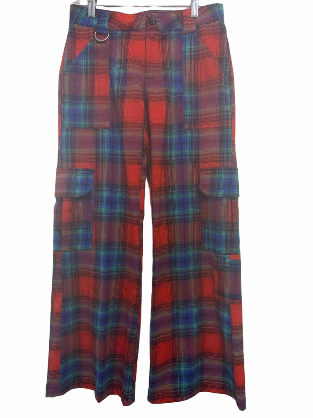 Urban Outfitters UO Avril Plaid Cargo Trouser Pants Red Tartan Size 0 EUC